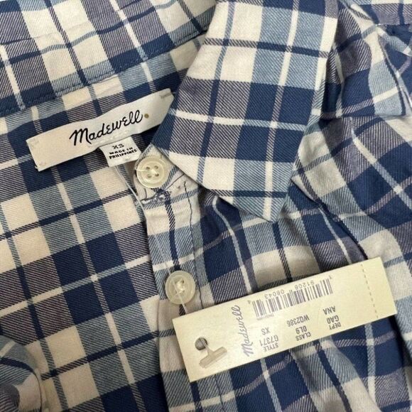 Madewell WMNS XS Central Open Back Collared Shirt Plaid Oversized Button Down - Picture 6 of 7